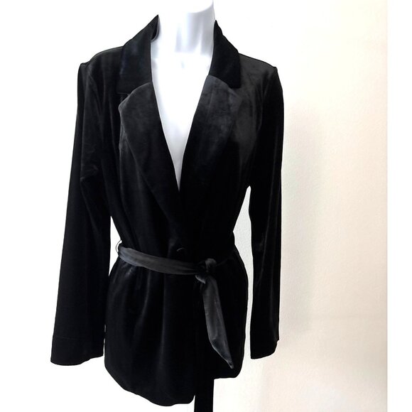 Quiet Luxury J.Jill Blazer Size M Wearever Velvet Black Belted One-Button Jacket - Picture 13 of 14